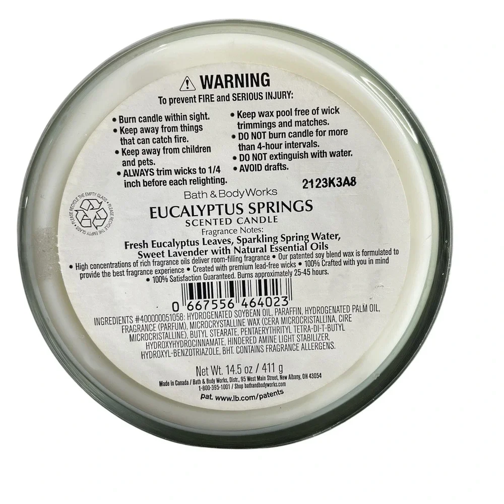 Bath & Body Works EUCALYPTUS SPRINGS 3‎ Wick Candle 14.5 OZ New Farmhouse - Picture 2 of 4
